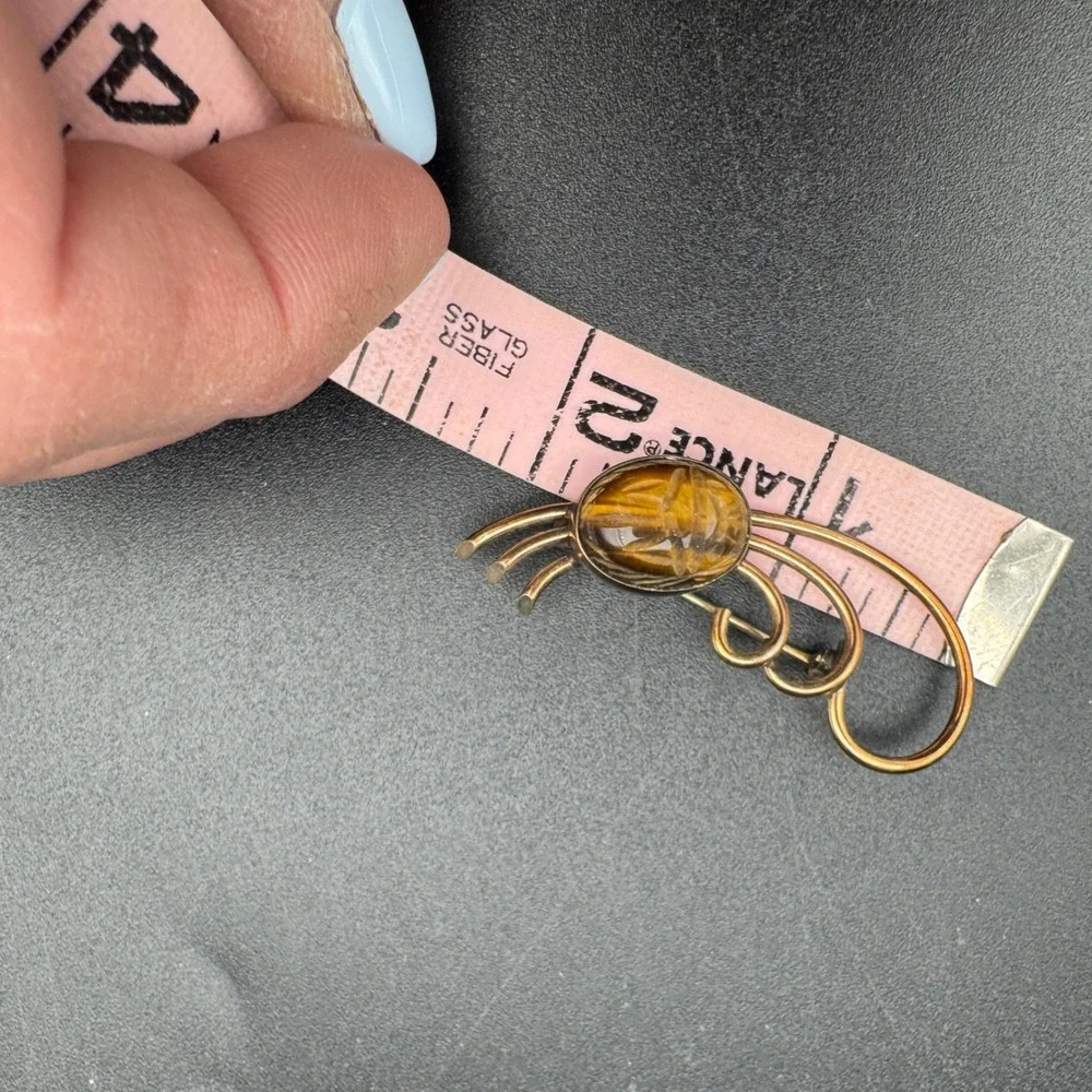 WRE WE Richards 12K Gold‎ Filled Tigers Eye Scarab Brooch VTG Egyptian Revival